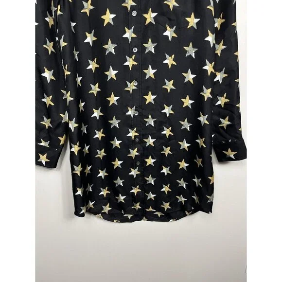 Equipment Femme Dress Women XS Black Brett Star Print Silk Shirt Dress - Picture 6 of 12